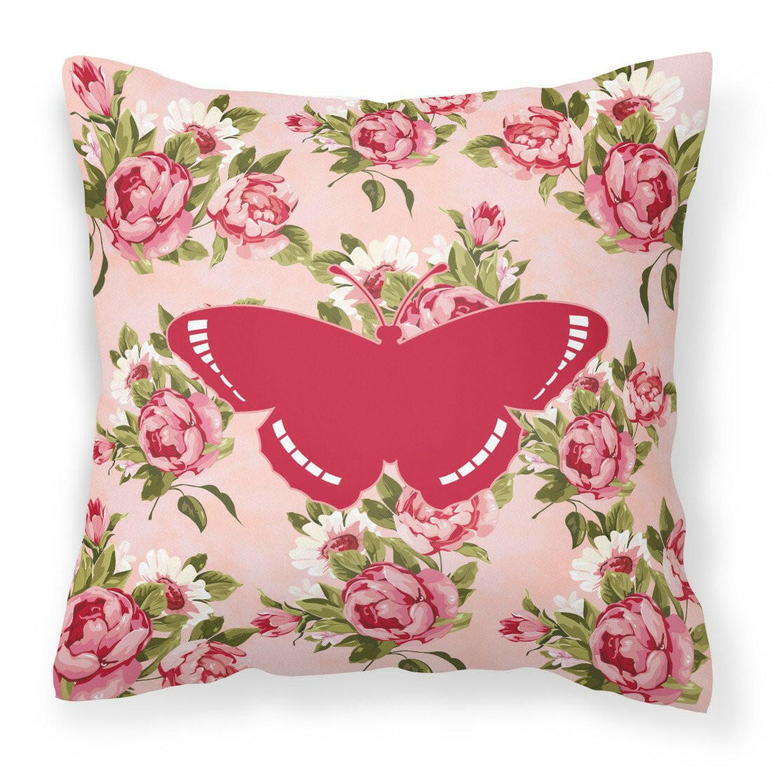 Butterfly Shabby Chic Pink Roses  Fabric Decorative Pillow BB1038-RS-PK-PW1414 - the-store.com
