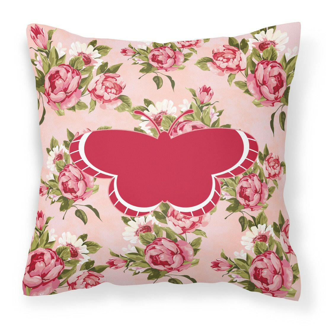 Butterfly Shabby Chic Pink Roses  Fabric Decorative Pillow BB1039-RS-PK-PW1414 - the-store.com