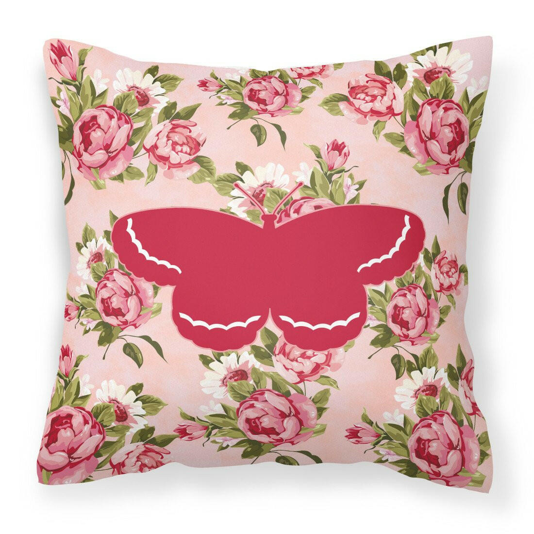 Butterfly Shabby Chic Pink Roses  Fabric Decorative Pillow BB1040-RS-PK-PW1414 - the-store.com