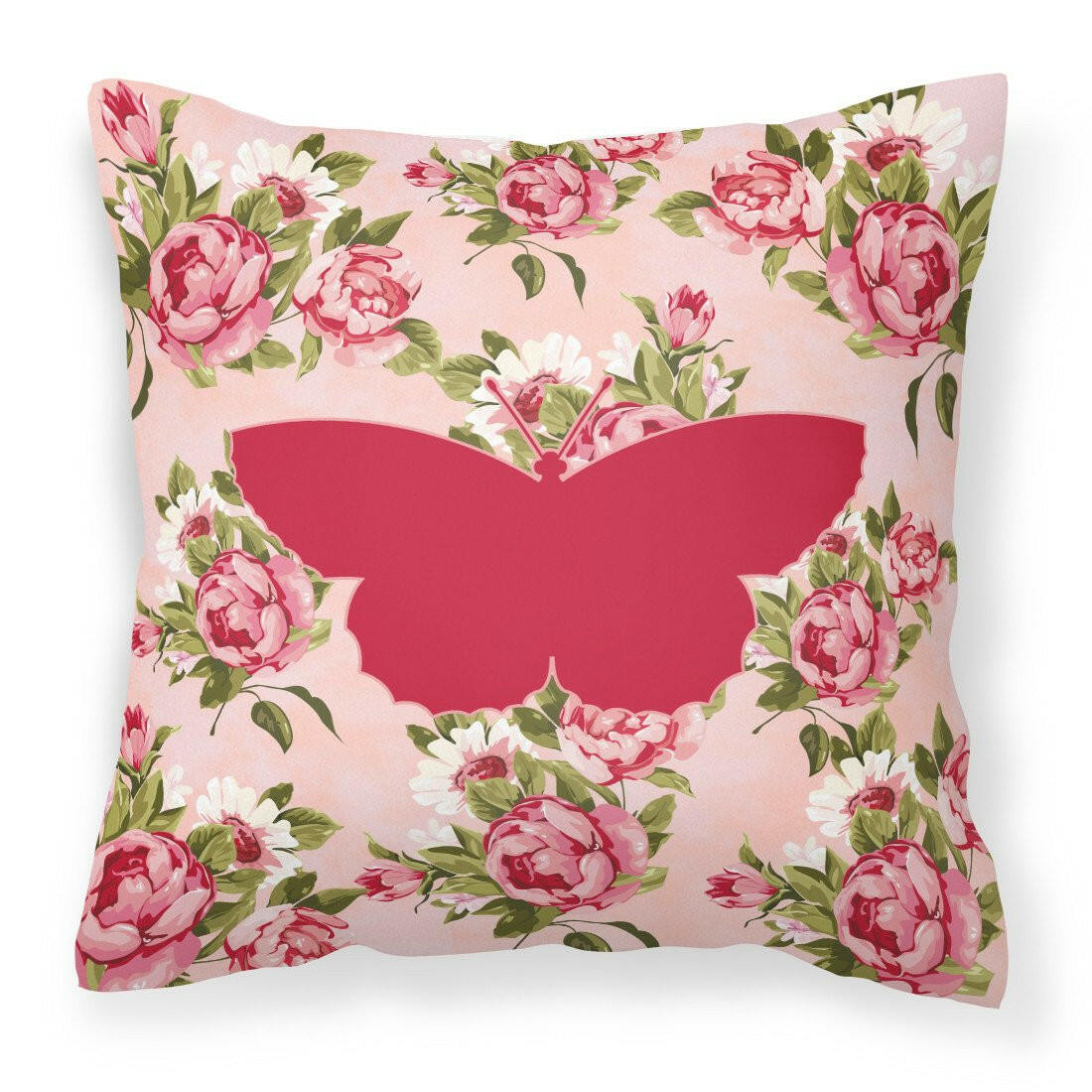 Butterfly Shabby Chic Pink Roses  Fabric Decorative Pillow BB1041-RS-PK-PW1414 - the-store.com
