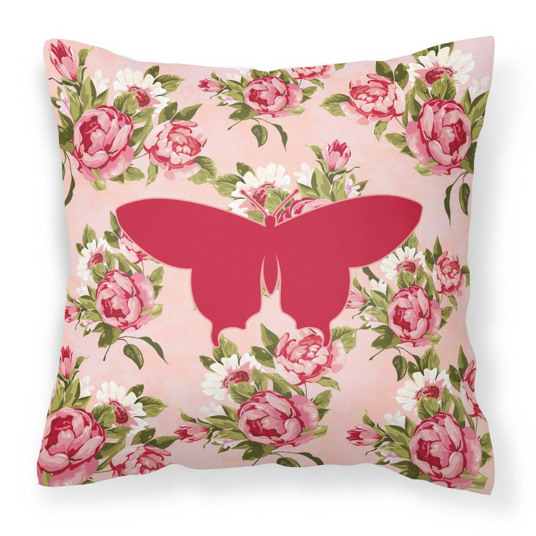 Butterfly Shabby Chic Pink Roses  Fabric Decorative Pillow BB1042-RS-PK-PW1414 - the-store.com