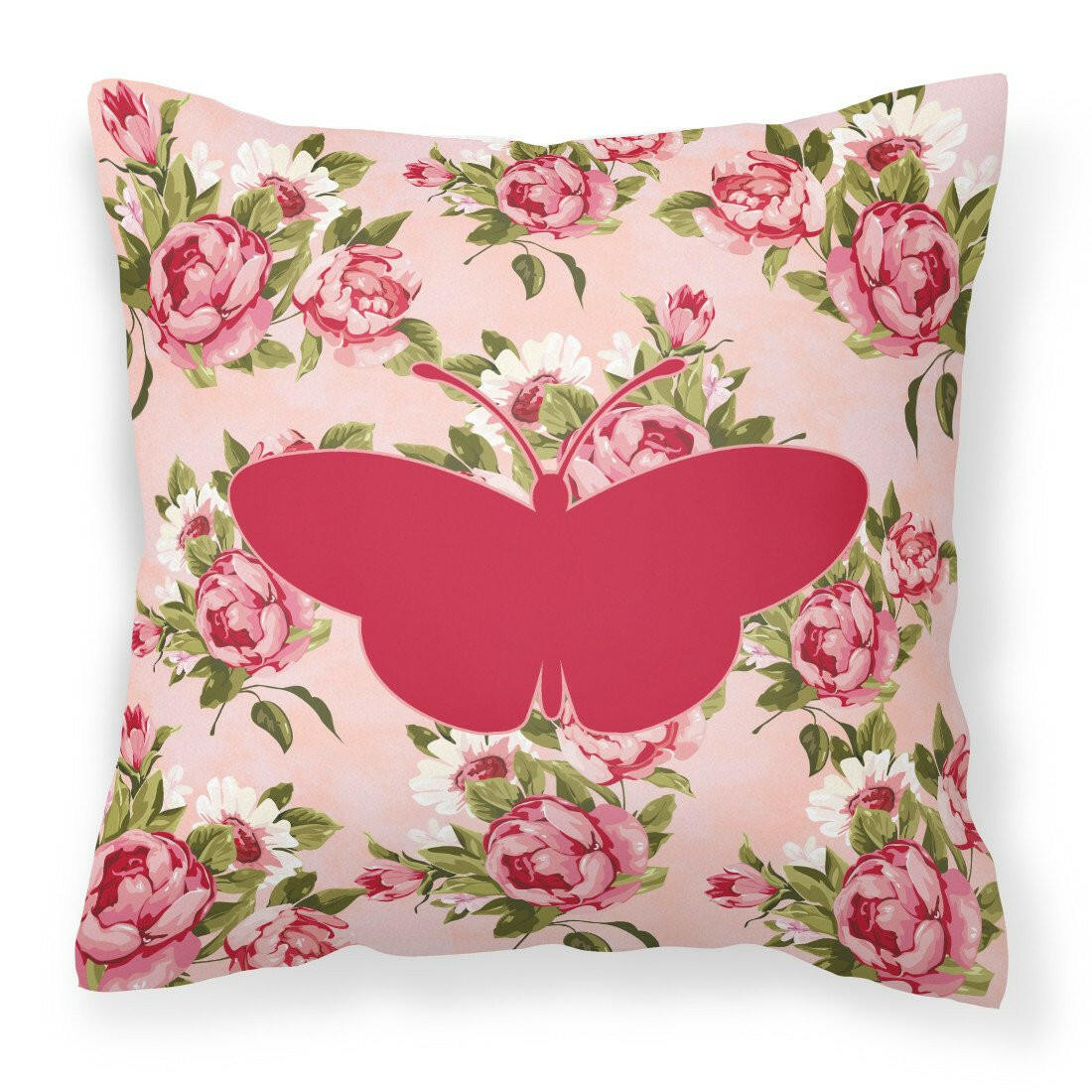 Butterfly Shabby Chic Pink Roses  Fabric Decorative Pillow BB1043-RS-PK-PW1414 - the-store.com