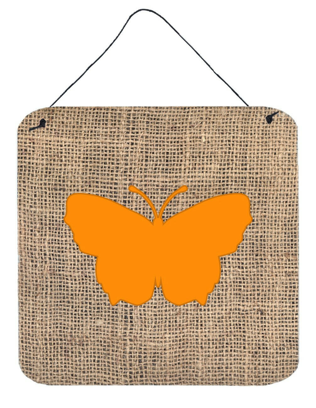 Butterfly Burlap and Orange Aluminium Metal Wall or Door Hanging Prints BB1045 by Caroline&#39;s Treasures