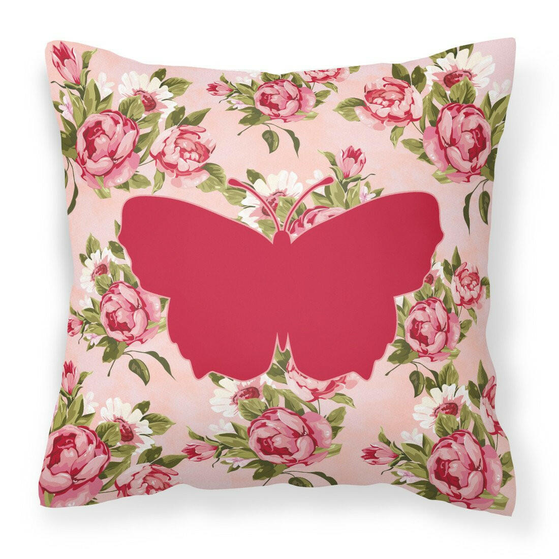 Butterfly Shabby Chic Pink Roses  Fabric Decorative Pillow BB1045-RS-PK-PW1414 - the-store.com