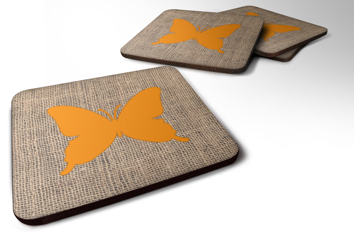 Set of 4 Butterfly Burlap and Orange Foam Coasters - the-store.com