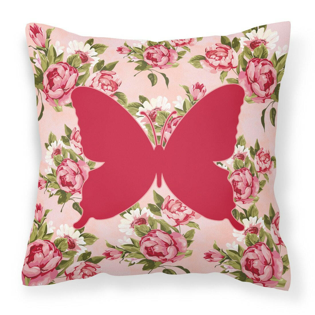 Butterfly Shabby Chic Pink Roses  Fabric Decorative Pillow BB1046-RS-PK-PW1414 - the-store.com