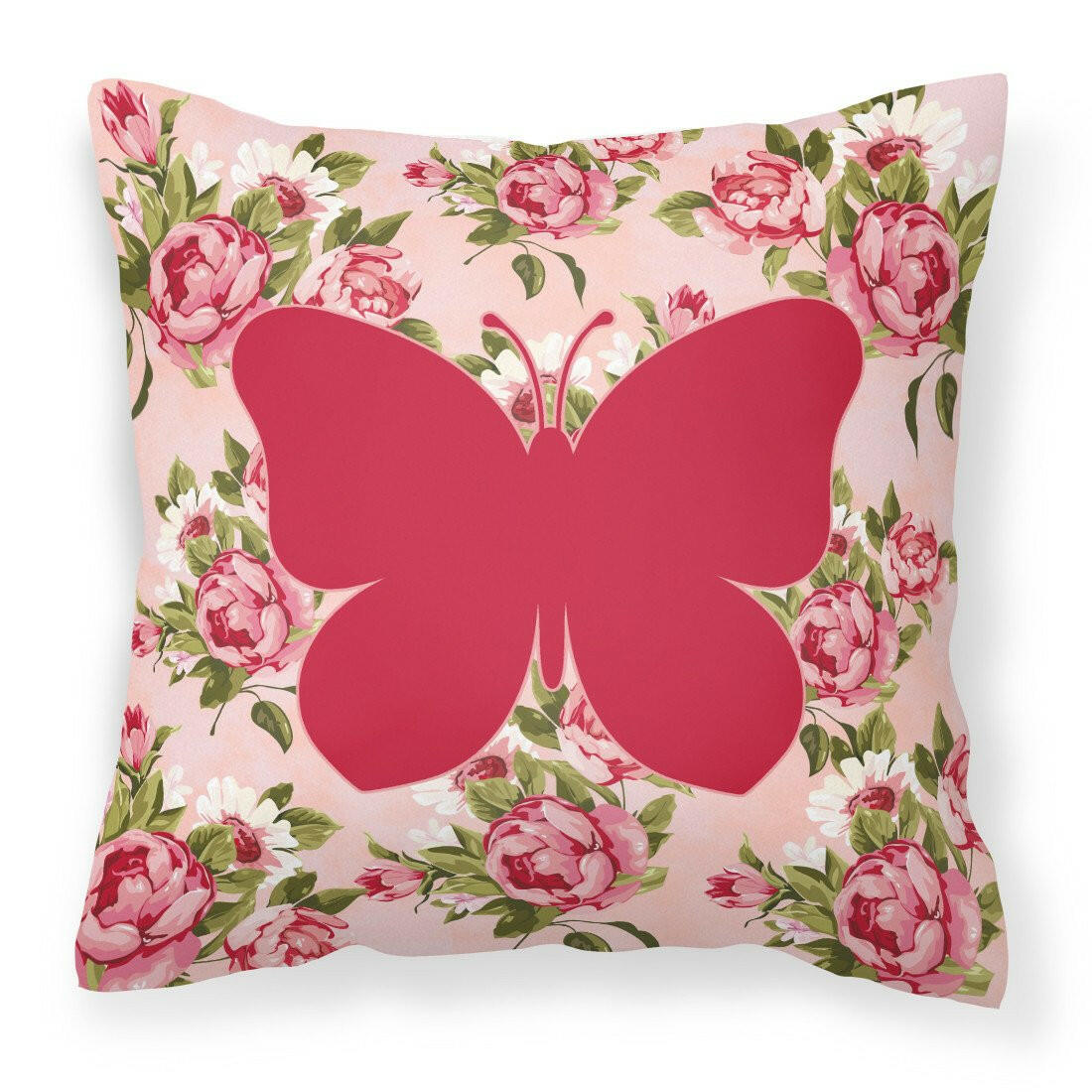 Butterfly Shabby Chic Pink Roses  Fabric Decorative Pillow BB1047-RS-PK-PW1414 - the-store.com