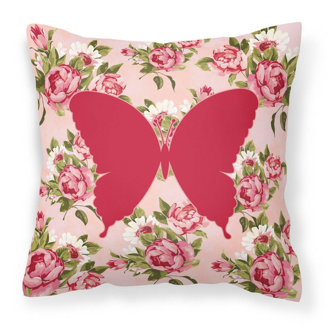 Butterfly Shabby Chic Pink Roses  Fabric Decorative Pillow BB1048-RS-PK-PW1414 - the-store.com