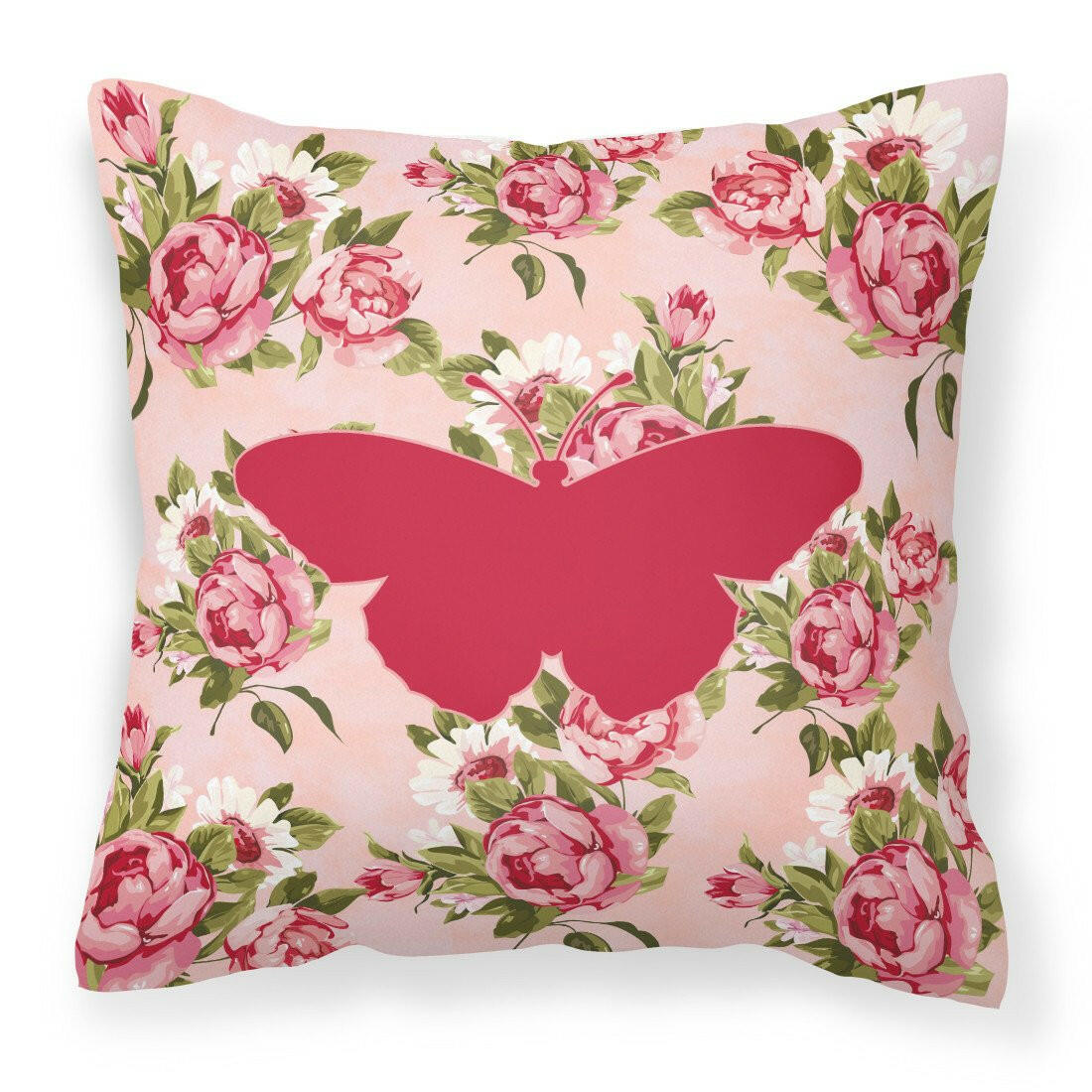 Butterfly Shabby Chic Pink Roses  Fabric Decorative Pillow BB1050-RS-PK-PW1414 - the-store.com