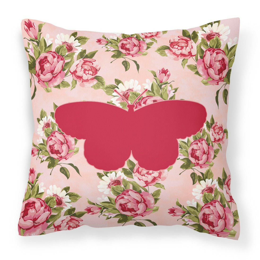 Butterfly Shabby Chic Pink Roses  Fabric Decorative Pillow BB1052-RS-PK-PW1414 - the-store.com