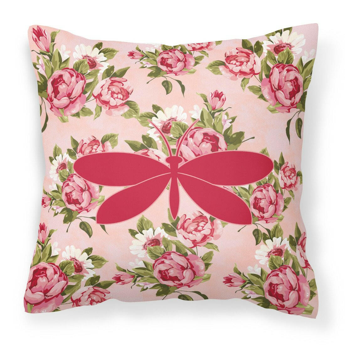 Moth Shabby Chic Pink Roses  Fabric Decorative Pillow BB1055-RS-PK-PW1414 - the-store.com