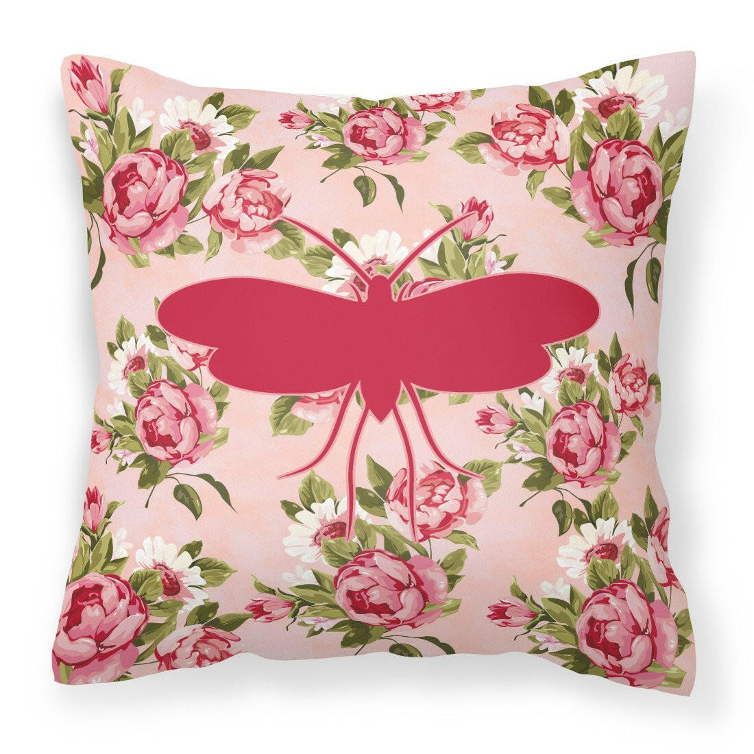 Moth Shabby Chic Pink Roses  Fabric Decorative Pillow BB1058-RS-PK-PW1414 - the-store.com