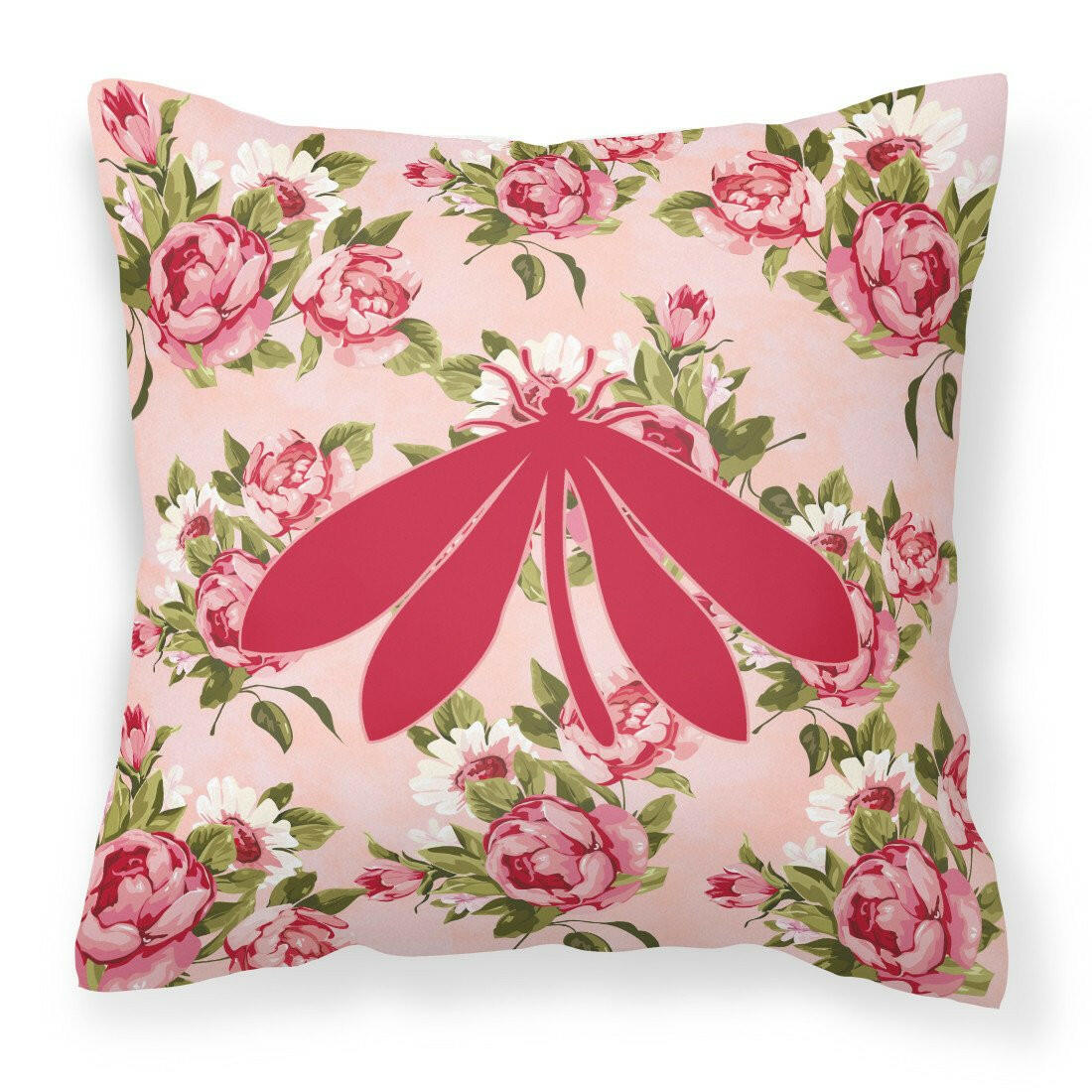 Moth Shabby Chic Pink Roses  Fabric Decorative Pillow BB1060-RS-PK-PW1414 - the-store.com
