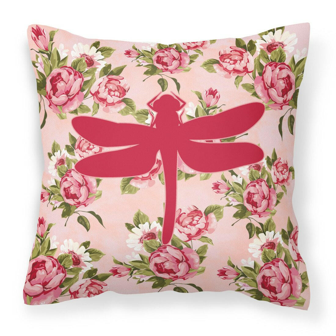 Dragonfly Shabby Chic Pink Roses  Fabric Decorative Pillow BB1062-RS-PK-PW1414 - the-store.com