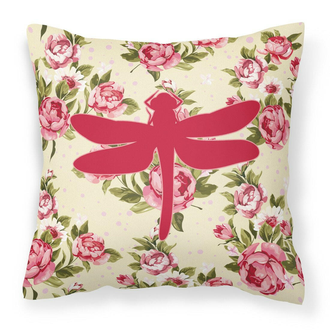 Dragonfly Shabby Chic Yellow Roses  Fabric Decorative Pillow BB1062-RS-YW-PW1414 - the-store.com
