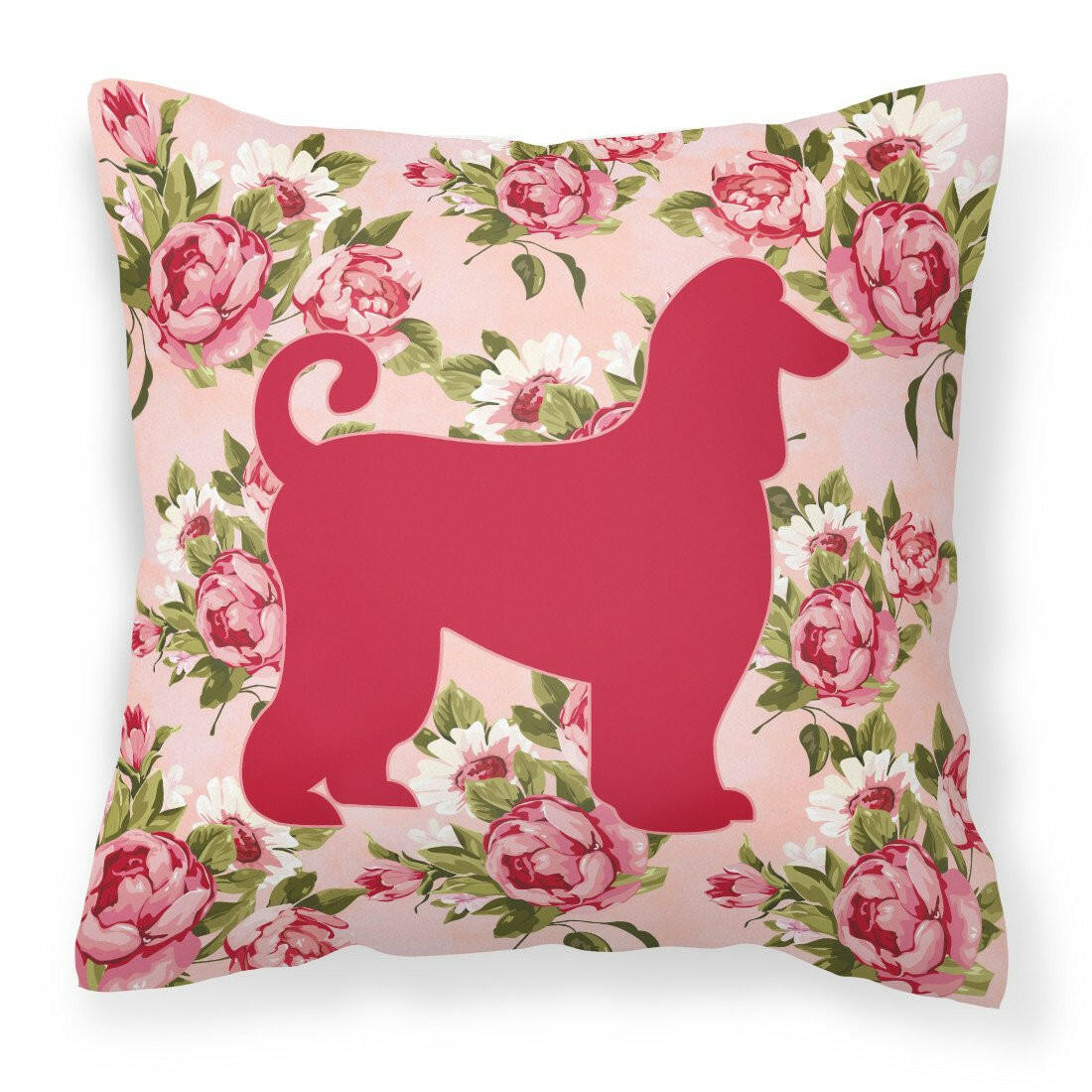 Afghan Hound Shabby Chic Pink Roses  Fabric Decorative Pillow BB1066-RS-PK-PW1414 - the-store.com