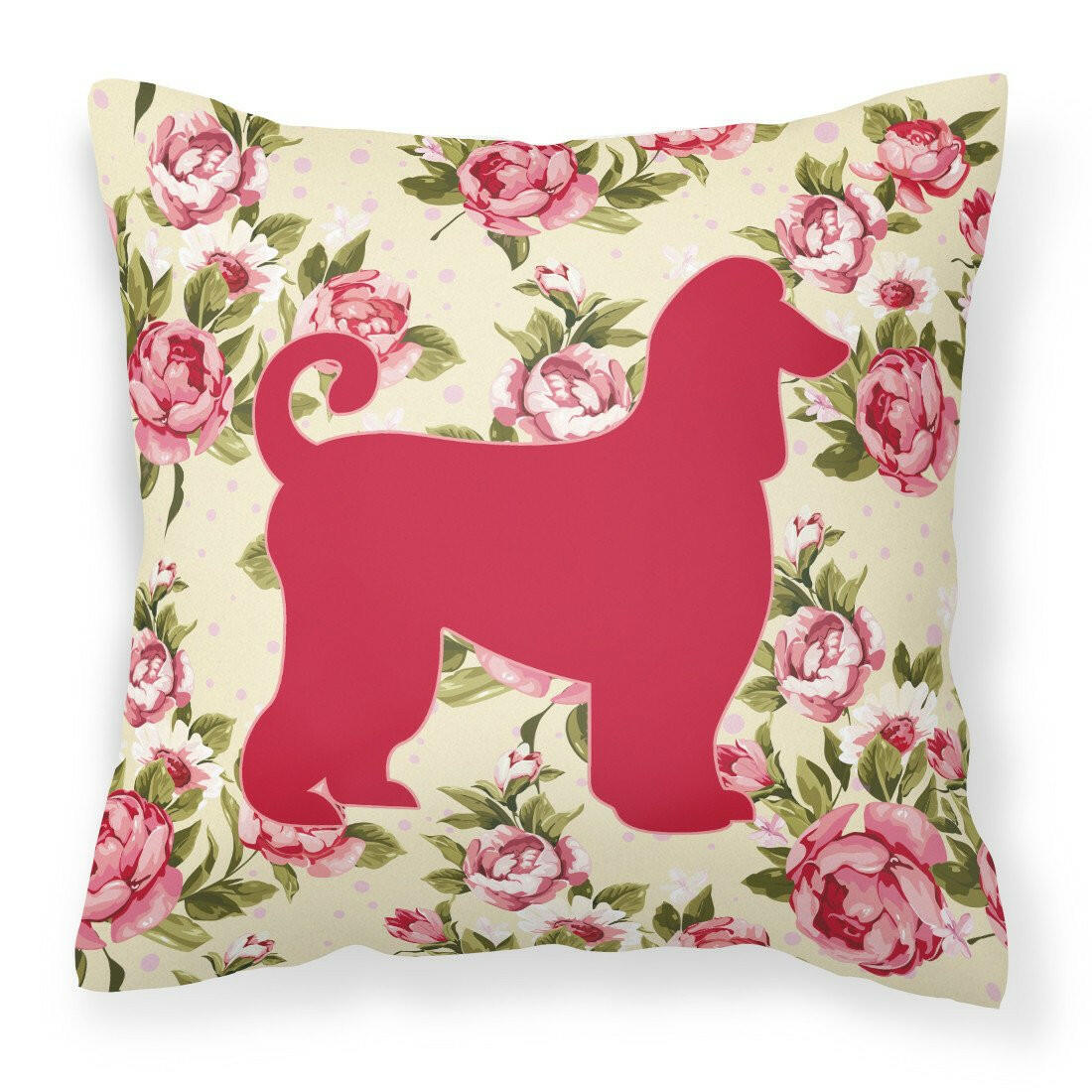 Afghan Hound Shabby Chic Yellow Roses  Fabric Decorative Pillow BB1066-RS-YW-PW1414 - the-store.com