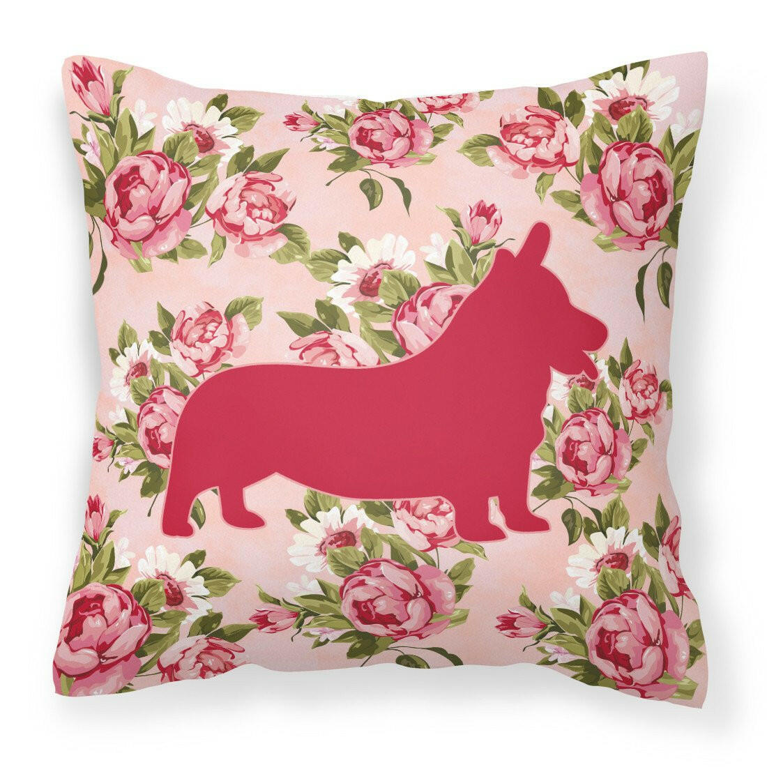 Corgi Shabby Chic Pink Roses  Fabric Decorative Pillow BB1069-RS-PK-PW1414 - the-store.com