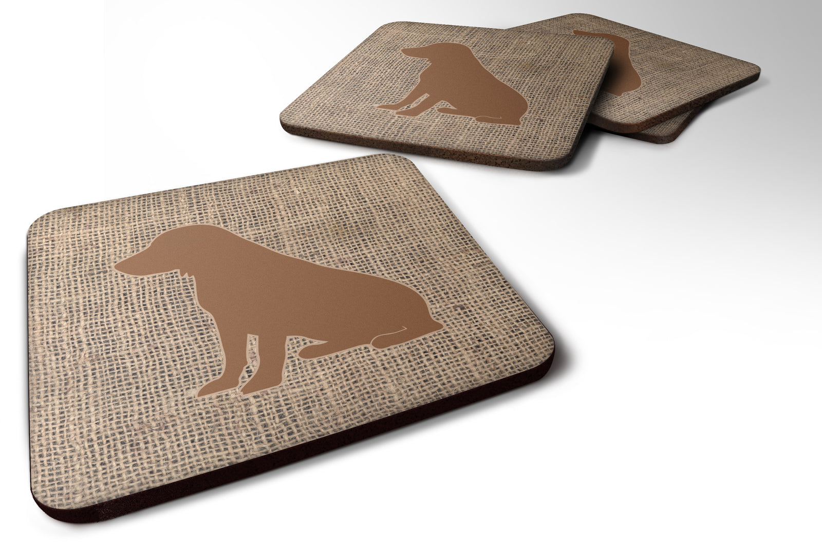 Set of 4 Boykin Spaniel Burlap and Brown Foam Coasters - the-store.com
