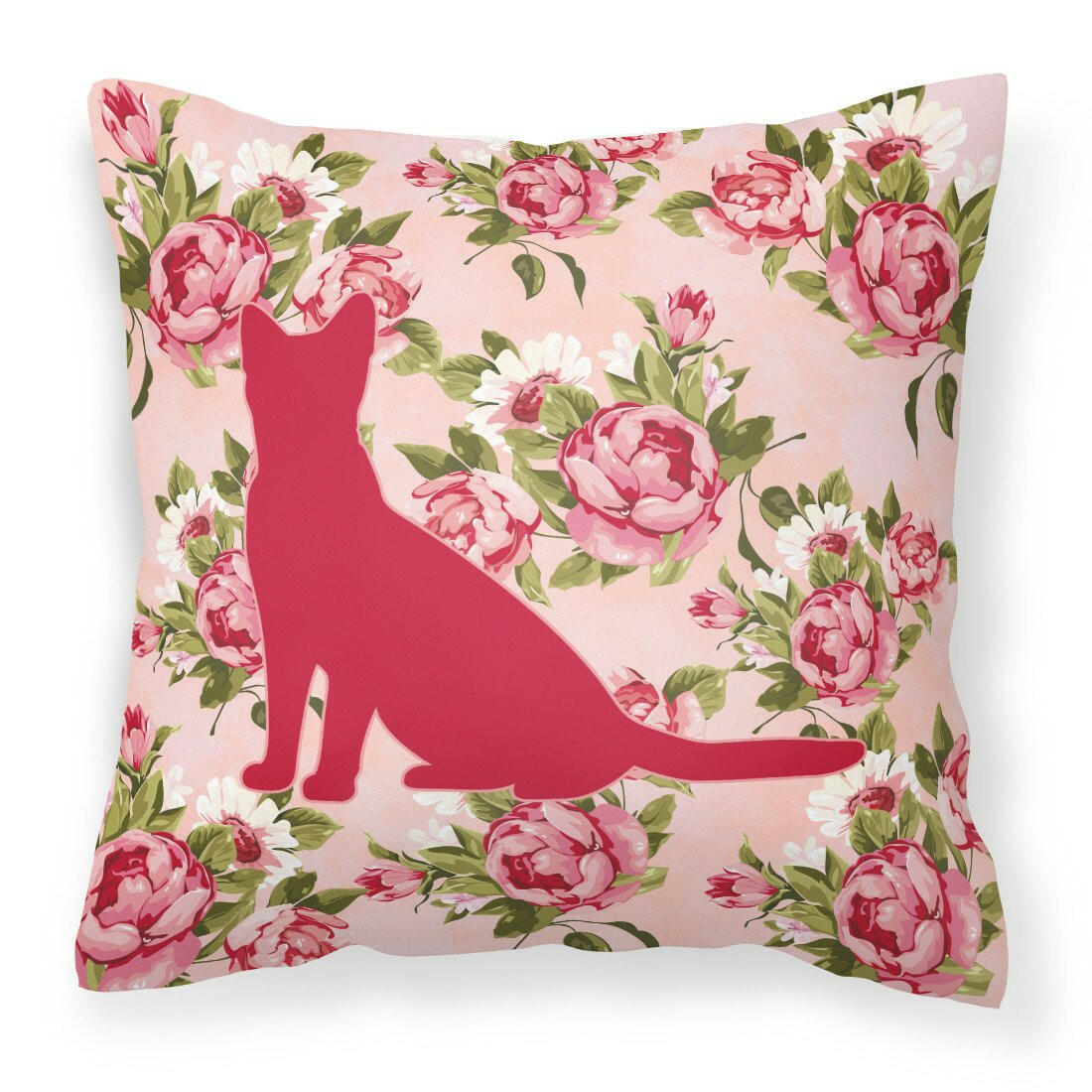 Cat Shabby Chic Pink Roses  Fabric Decorative Pillow BB1071-RS-PK-PW1414 - the-store.com
