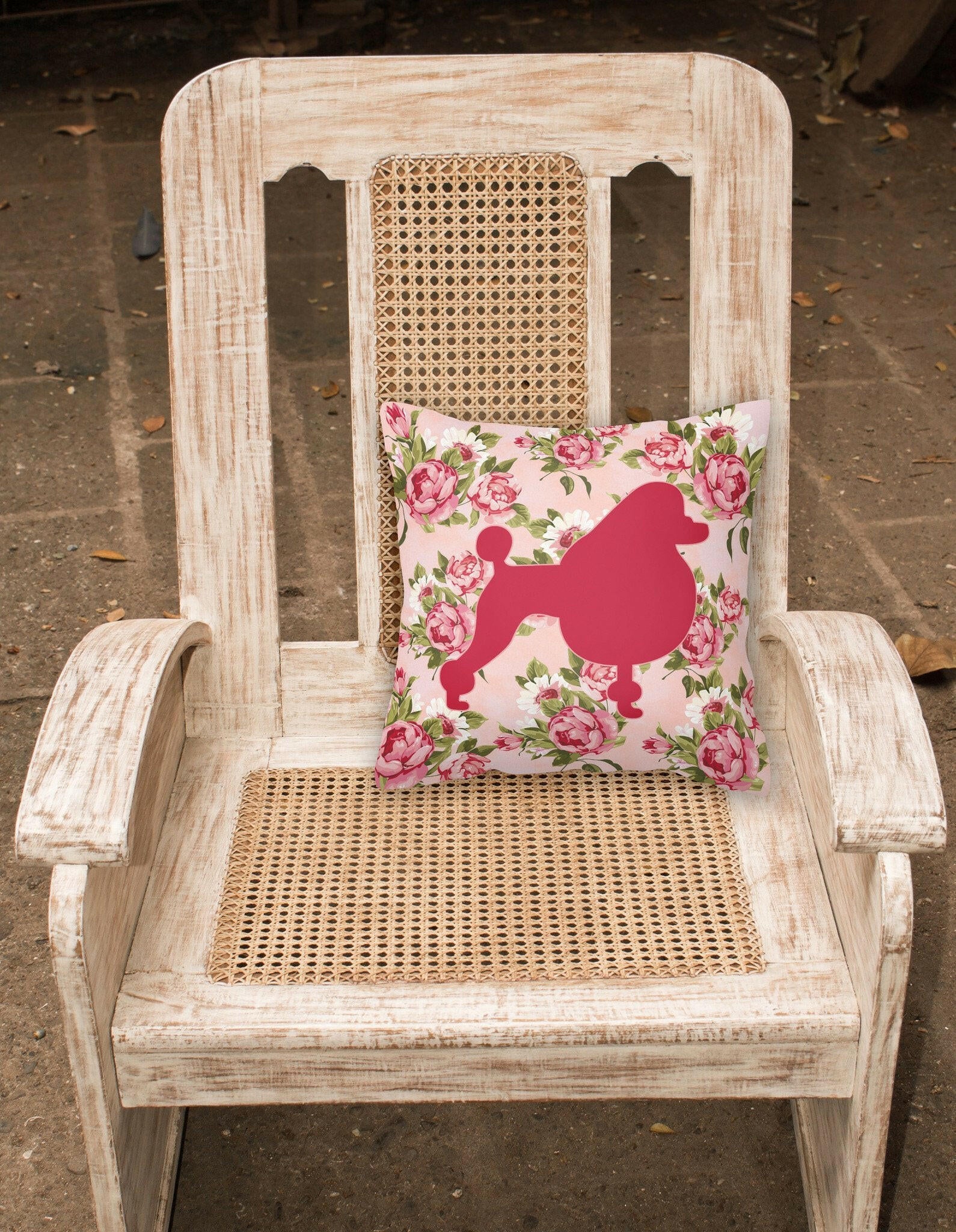 Poodle Shabby Chic Pink Roses  Fabric Decorative Pillow BB1072-RS-PK-PW1414 - the-store.com