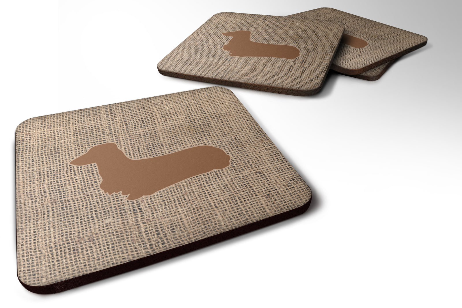 Set of 4 Dachshund Burlap and Brown Foam Coasters - the-store.com
