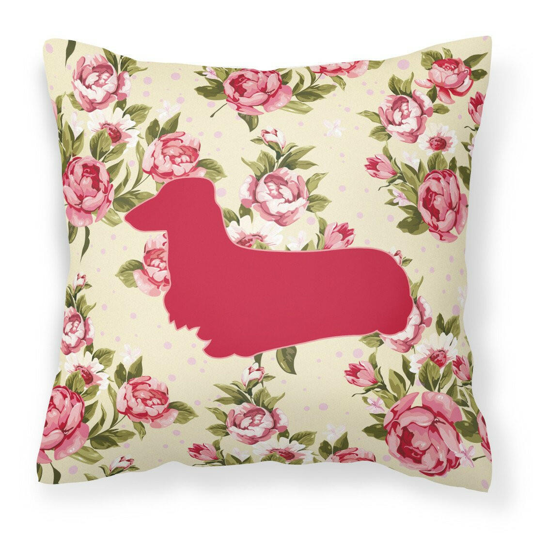 Dachshund Shabby Chic Yellow Roses  Fabric Decorative Pillow BB1078-RS-YW-PW1414 - the-store.com
