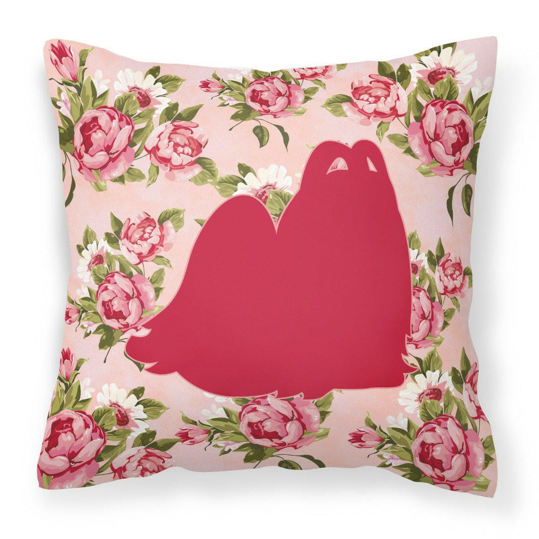 Maltese Shabby Chic Pink Roses  Fabric Decorative Pillow BB1079-RS-PK-PW1414 - the-store.com