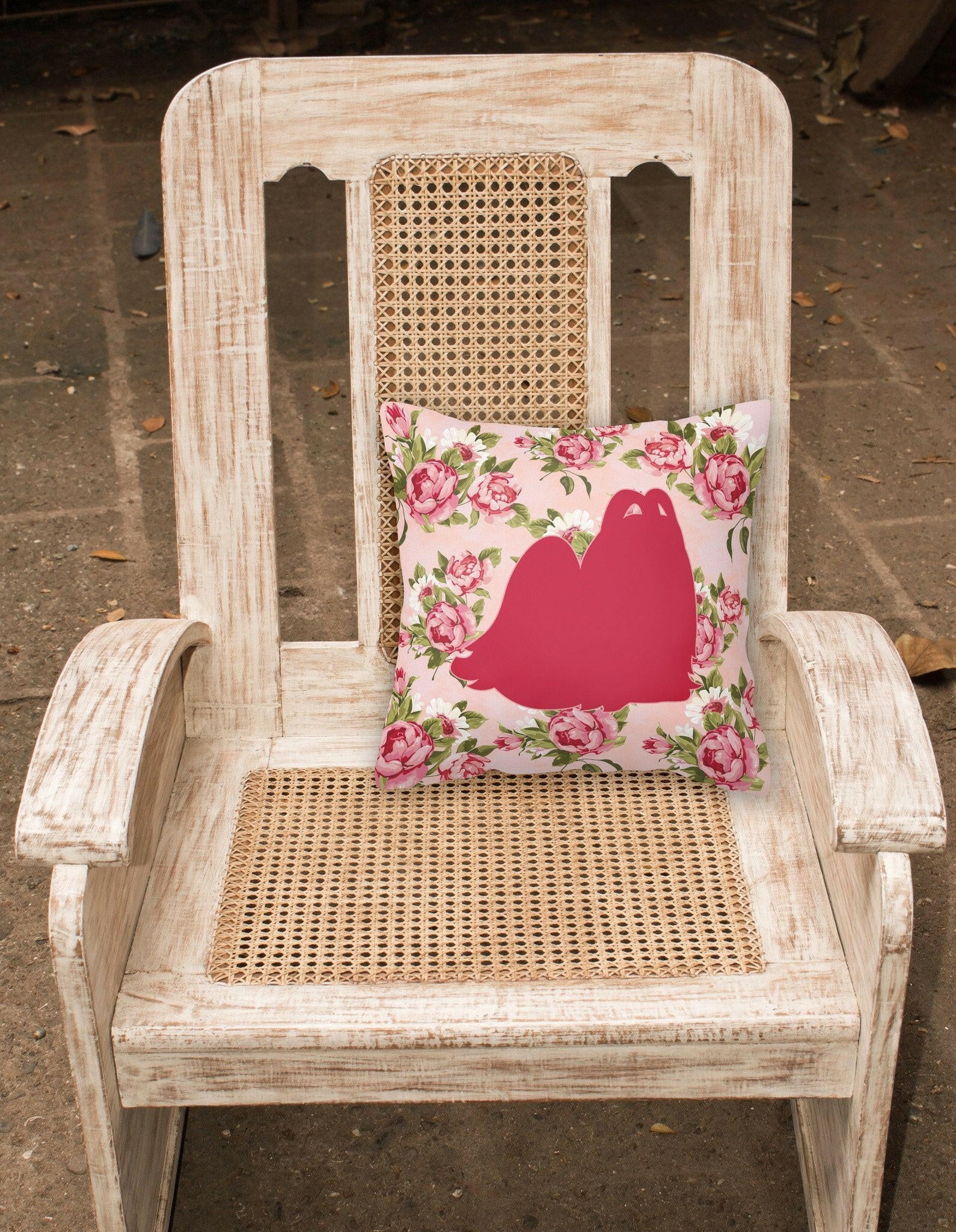 Maltese Shabby Chic Pink Roses  Fabric Decorative Pillow BB1079-RS-PK-PW1414 - the-store.com