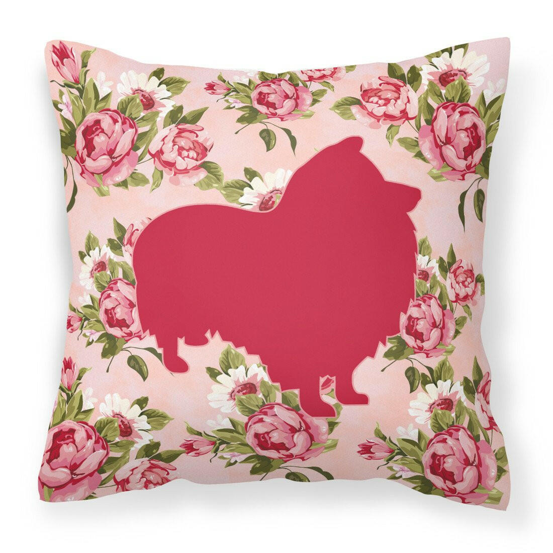 Sheltie Shabby Chic Pink Roses  Fabric Decorative Pillow BB1080-RS-PK-PW1414 - the-store.com