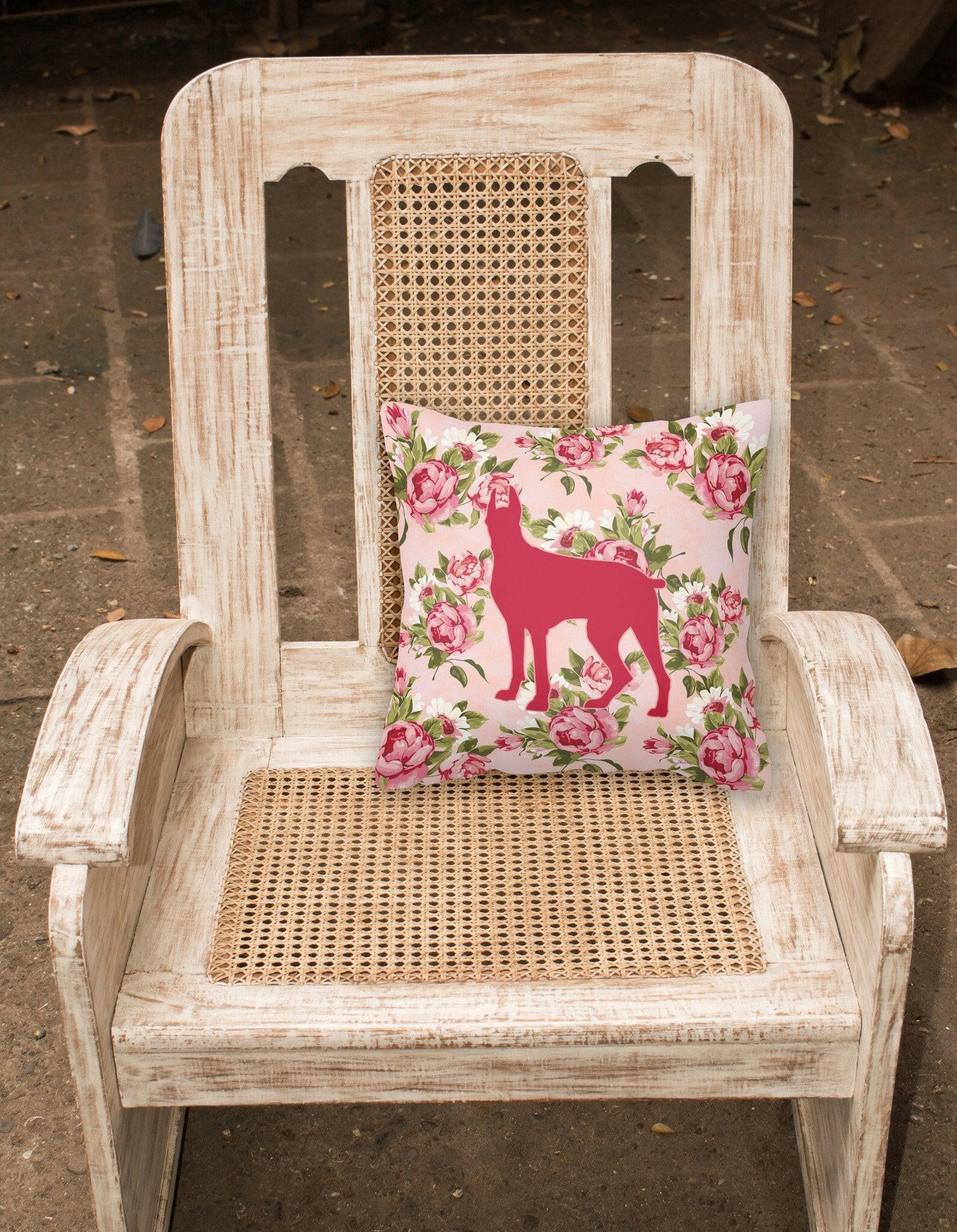 Great Dane Shabby Chic Pink Roses  Fabric Decorative Pillow BB1081-RS-PK-PW1414 - the-store.com