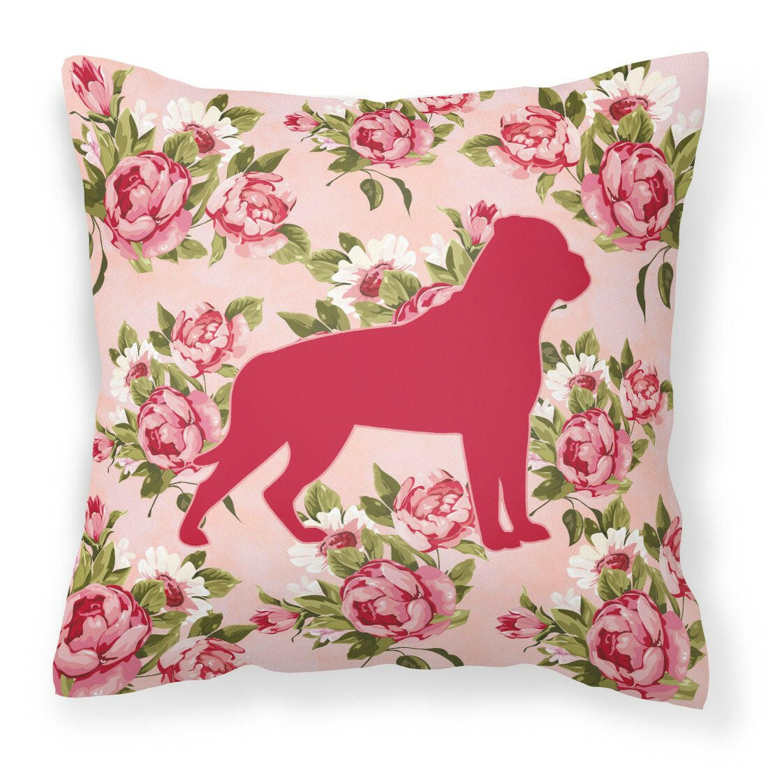 Rottweiler Shabby Chic Pink Roses  Fabric Decorative Pillow BB1083-RS-PK-PW1414 - the-store.com