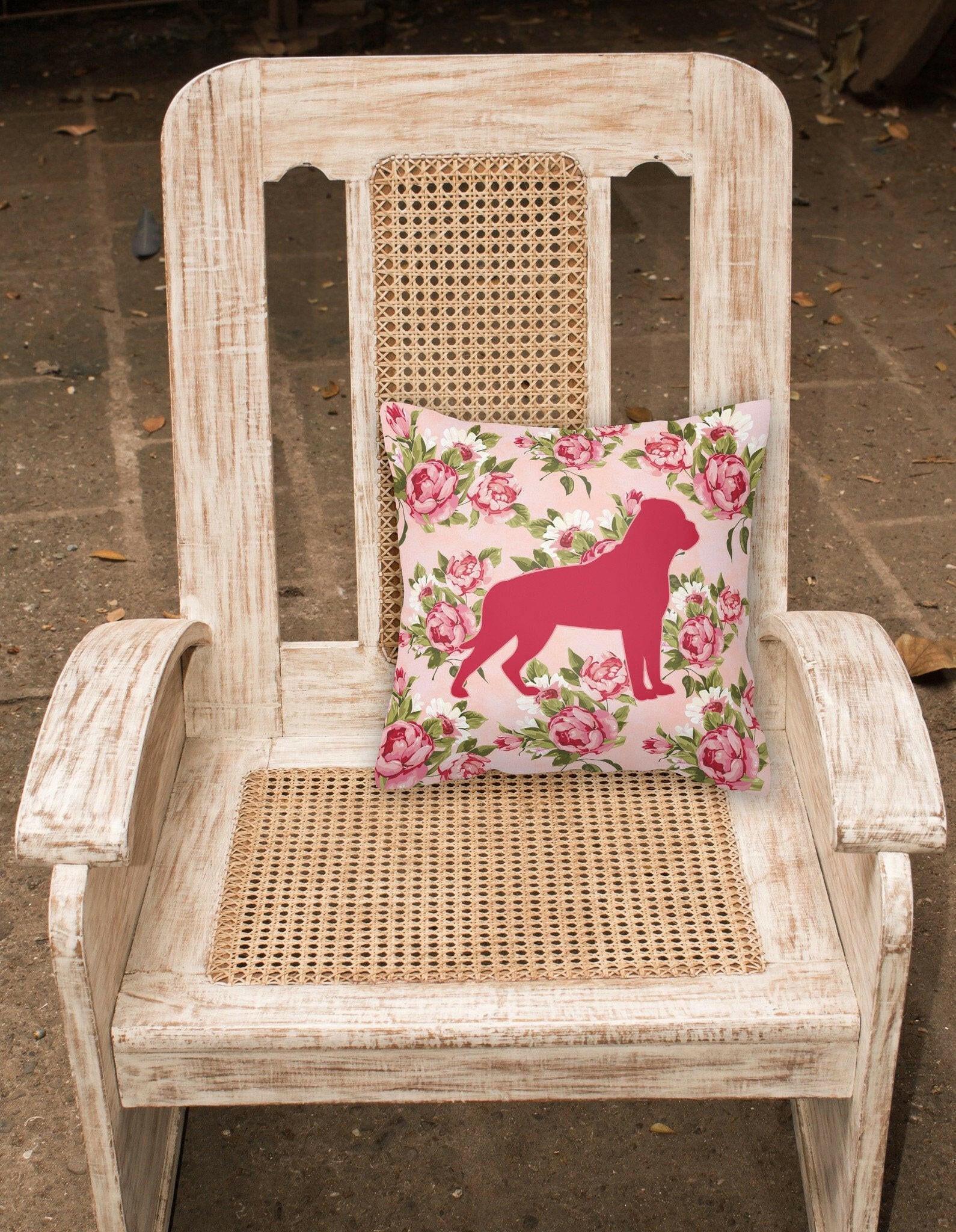Rottweiler Shabby Chic Pink Roses  Fabric Decorative Pillow BB1083-RS-PK-PW1414 - the-store.com