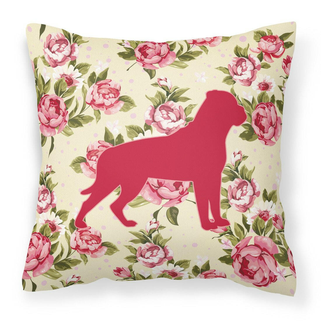 Rottweiler Shabby Chic Yellow Roses  Fabric Decorative Pillow BB1083-RS-YW-PW1414 - the-store.com