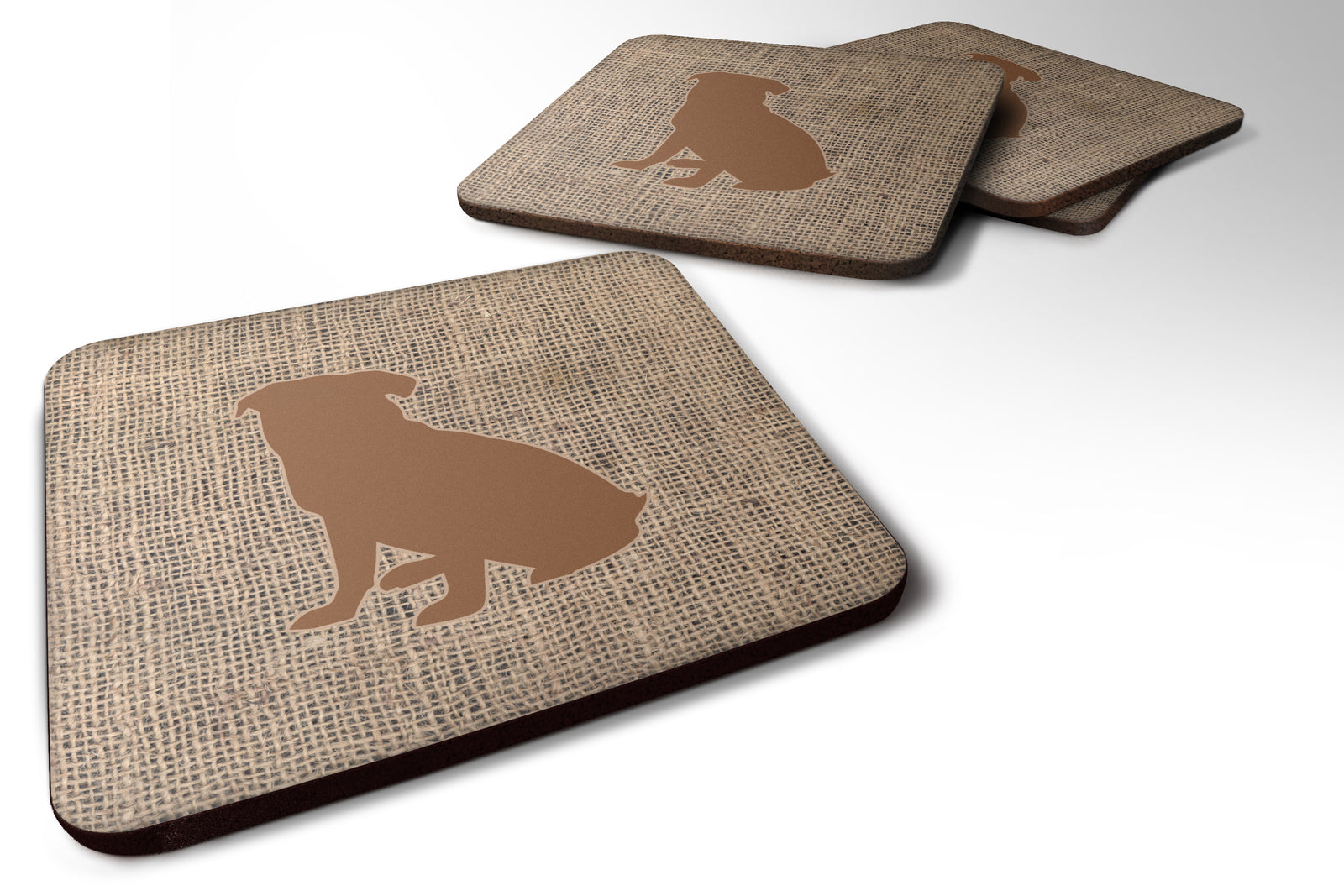 Set of 4 Pug Burlap and Brown Foam Coasters - the-store.com