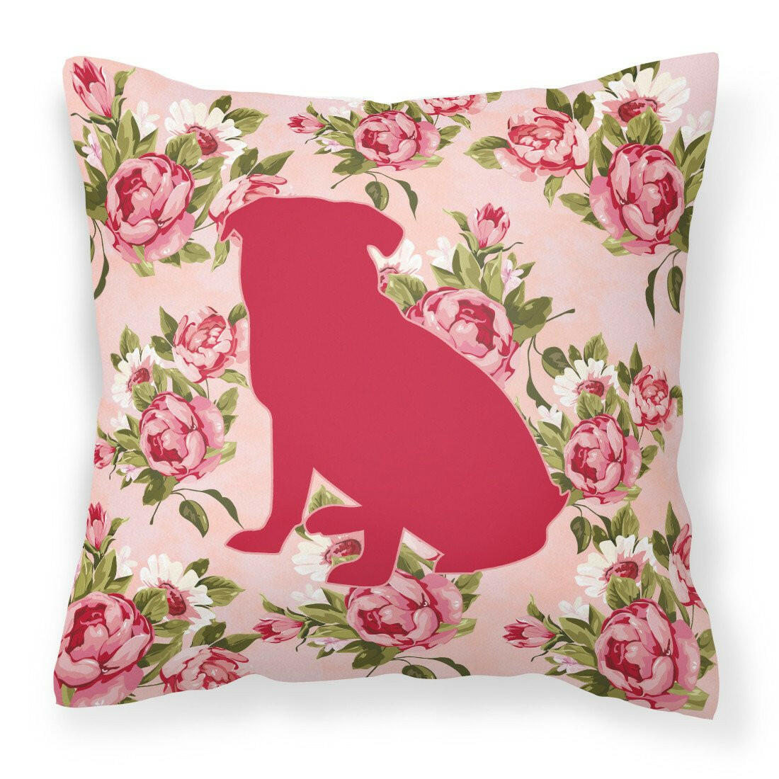Pug Shabby Chic Pink Roses  Fabric Decorative Pillow BB1084-RS-PK-PW1414 - the-store.com