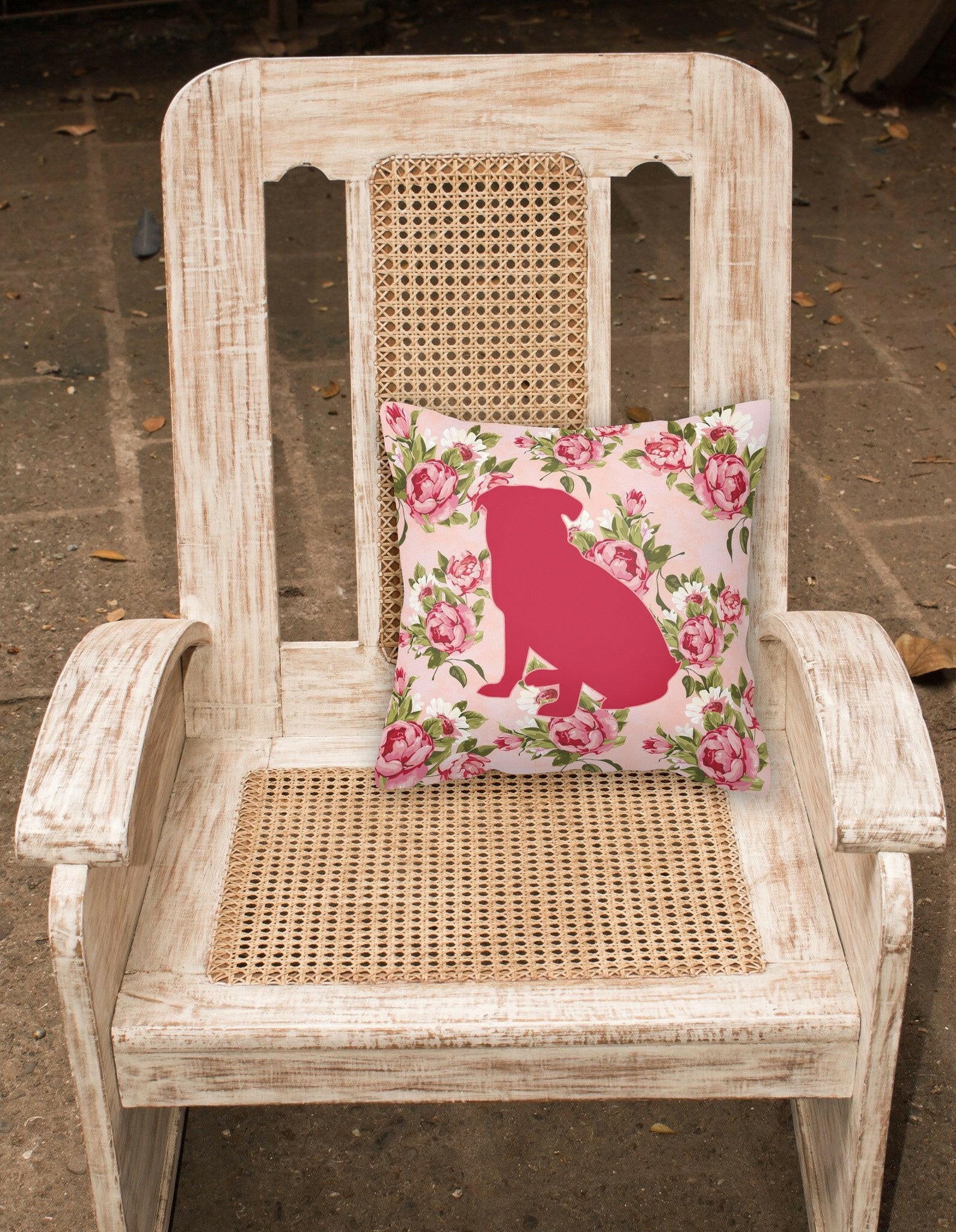 Pug Shabby Chic Pink Roses  Fabric Decorative Pillow BB1084-RS-PK-PW1414 - the-store.com