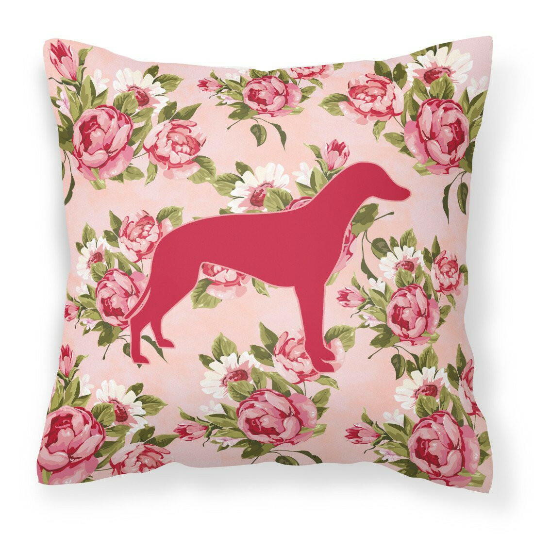 Greyhound Shabby Chic Pink Roses  Fabric Decorative Pillow BB1086-RS-PK-PW1414 - the-store.com