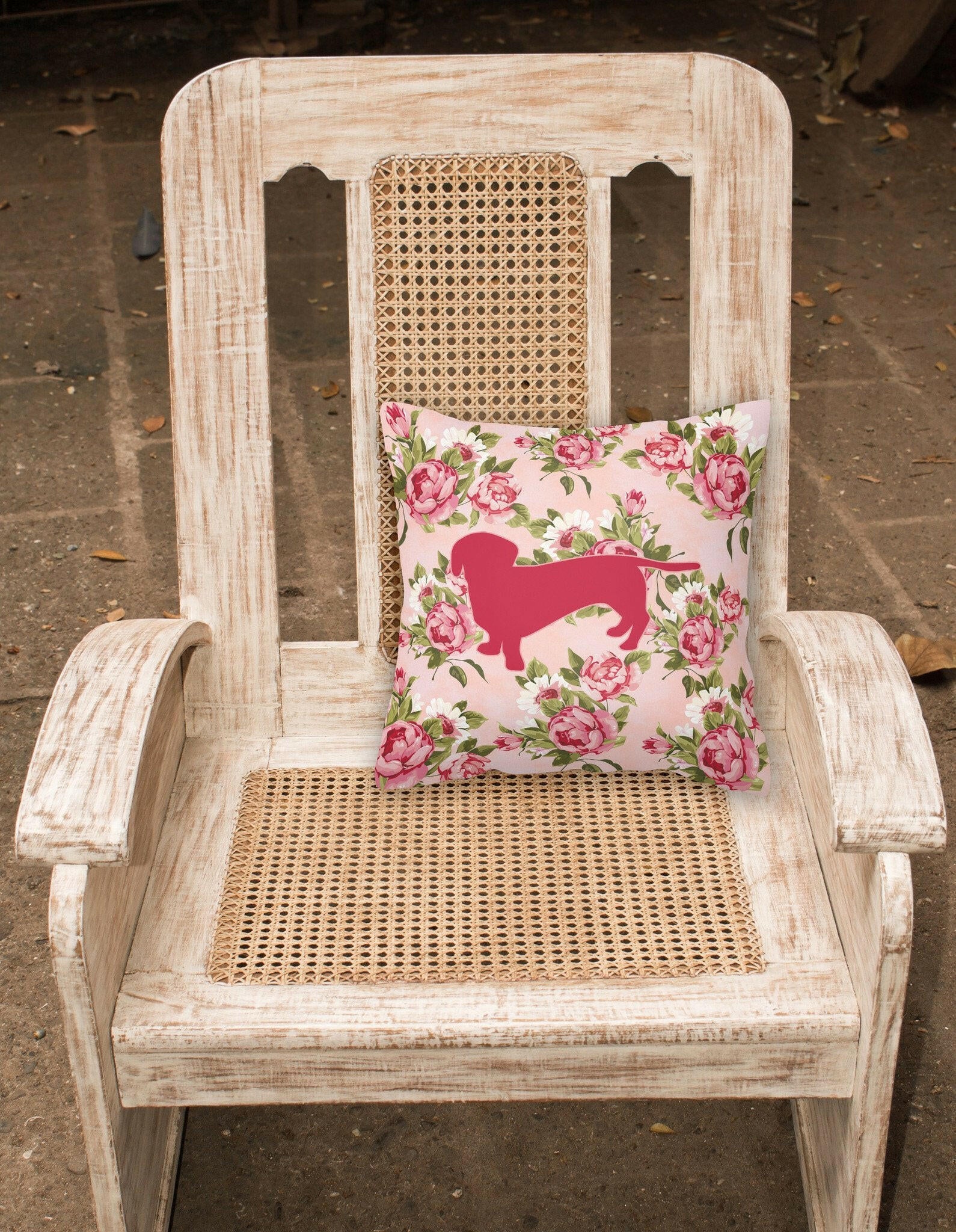 Dachshund Shabby Chic Pink Roses  Fabric Decorative Pillow BB1088-RS-PK-PW1414 - the-store.com