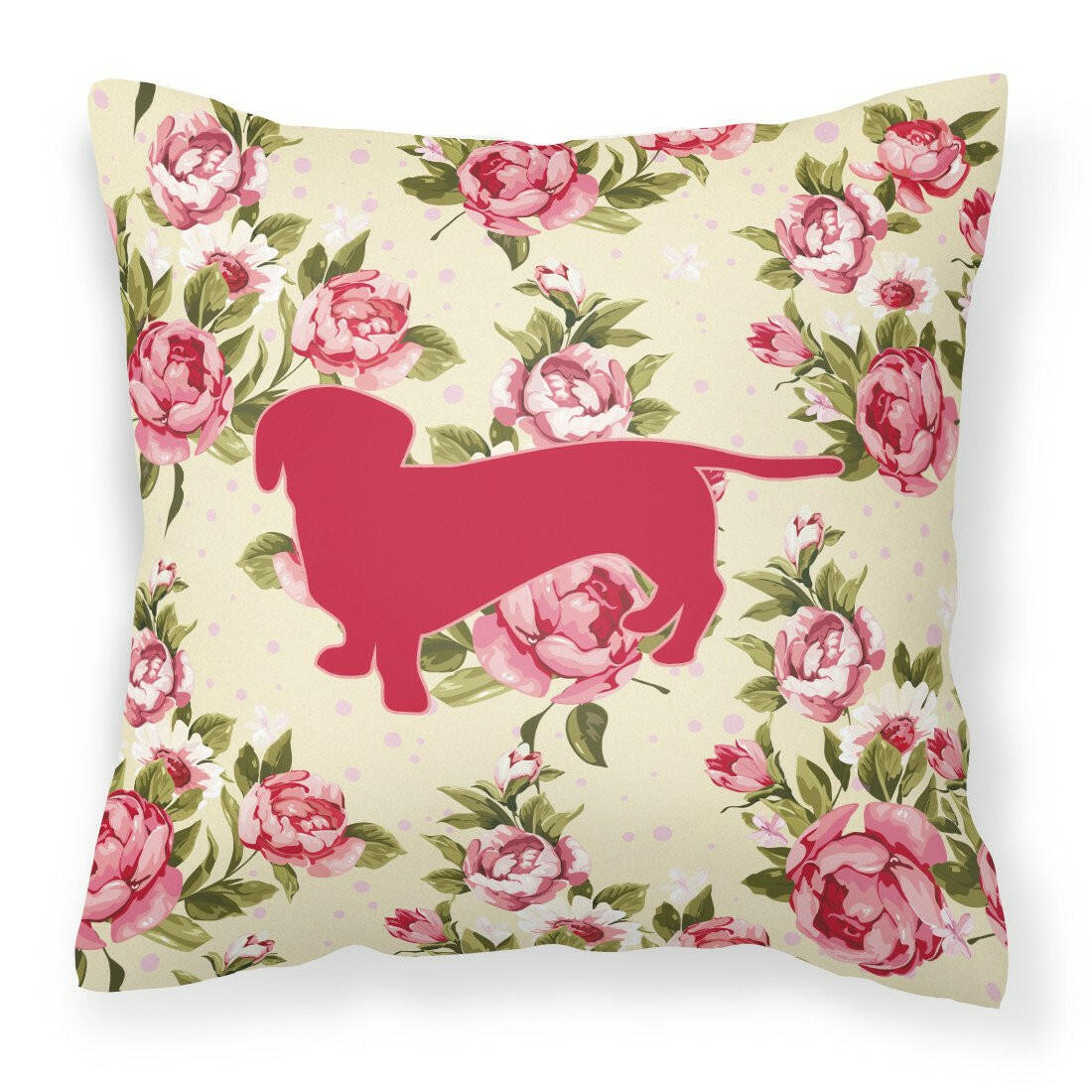 Dachshund Shabby Chic Yellow Roses  Fabric Decorative Pillow BB1088-RS-YW-PW1414 - the-store.com