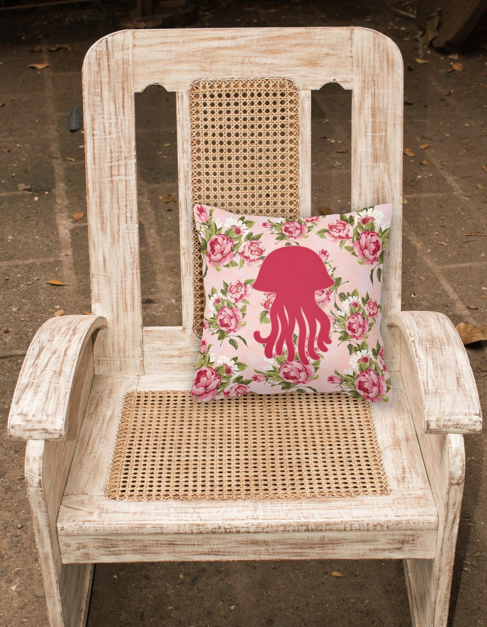 Jellyfish Shabby Chic Pink Roses  Fabric Decorative Pillow BB1091-RS-PK-PW1414 - the-store.com