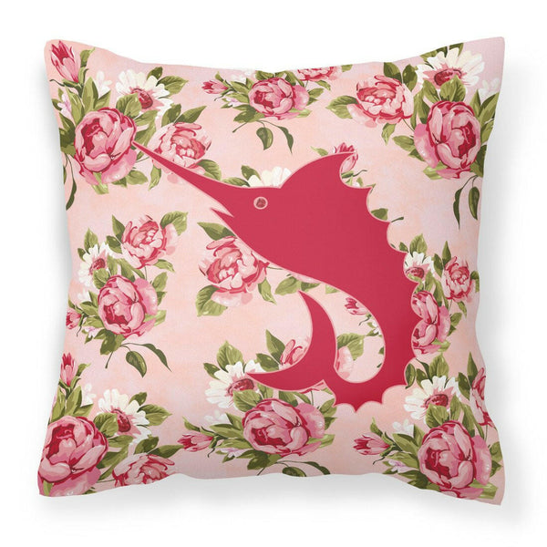 Fish - Sword Fish Shabby Chic Pink Roses  Fabric Decorative Pillow BB1097-RS-PK-PW1414 - the-store.com