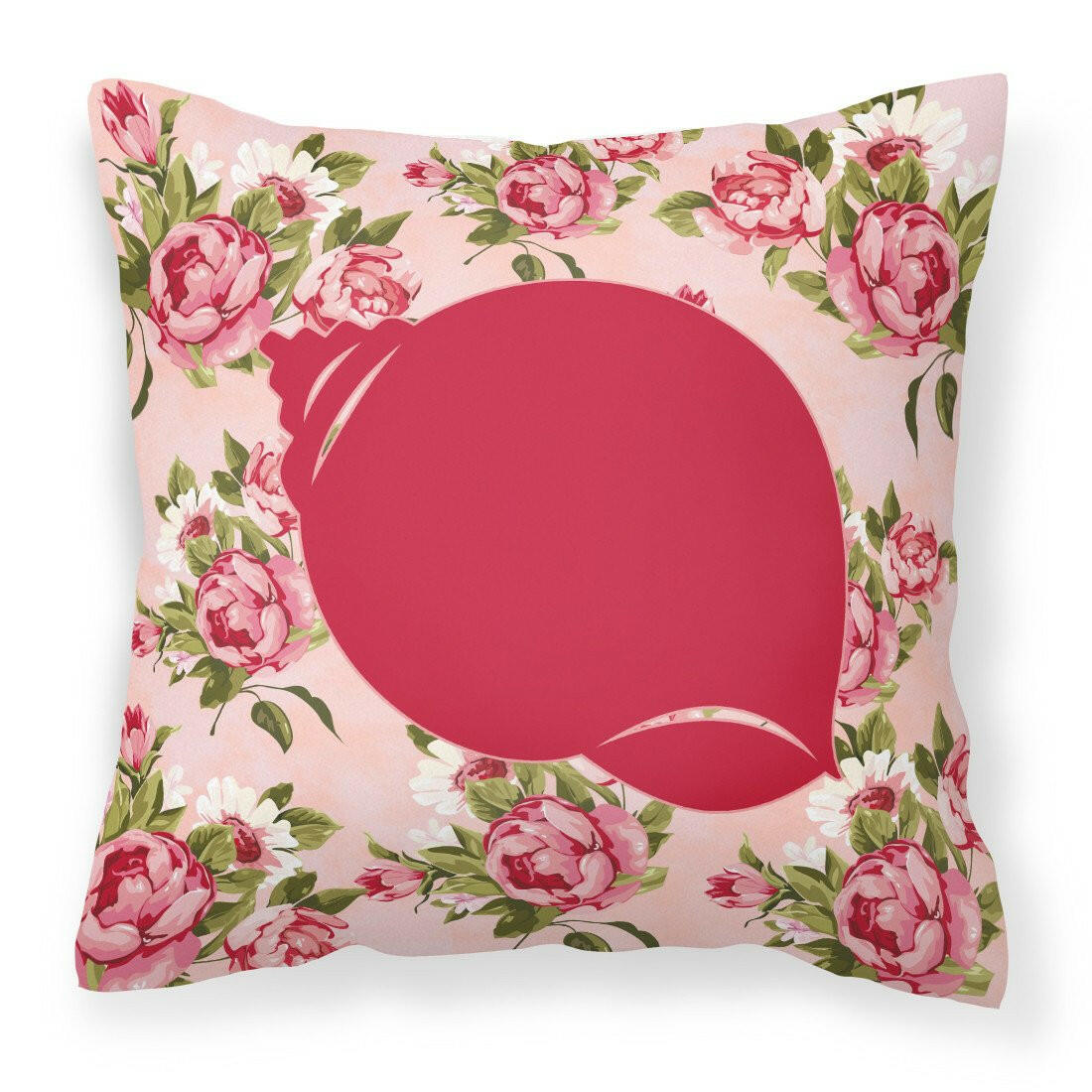 Shell Shabby Chic Pink Roses  Fabric Decorative Pillow BB1099-RS-PK-PW1414 - the-store.com