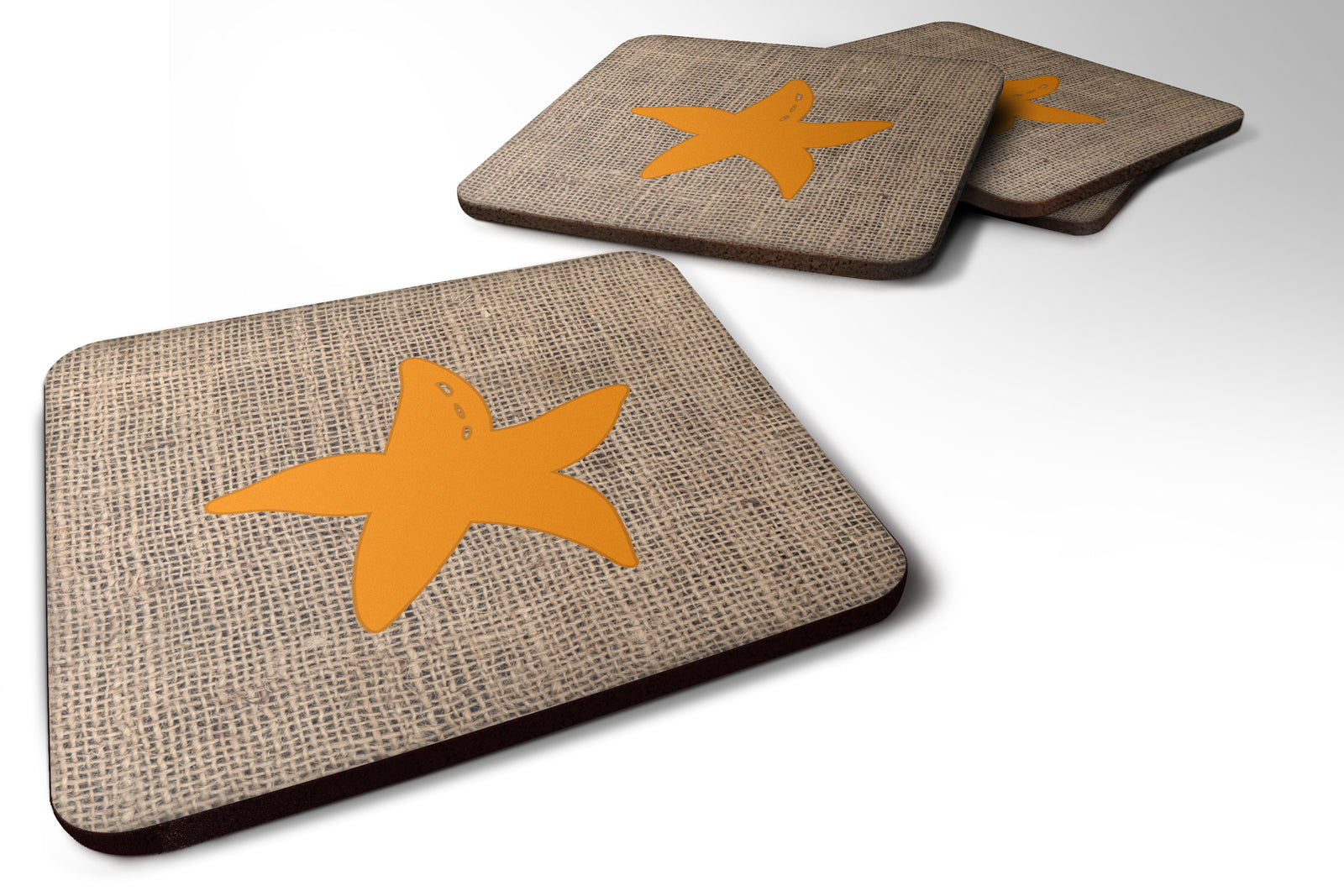 Set of 4 Starfish Burlap and Orange Foam Coasters - the-store.com