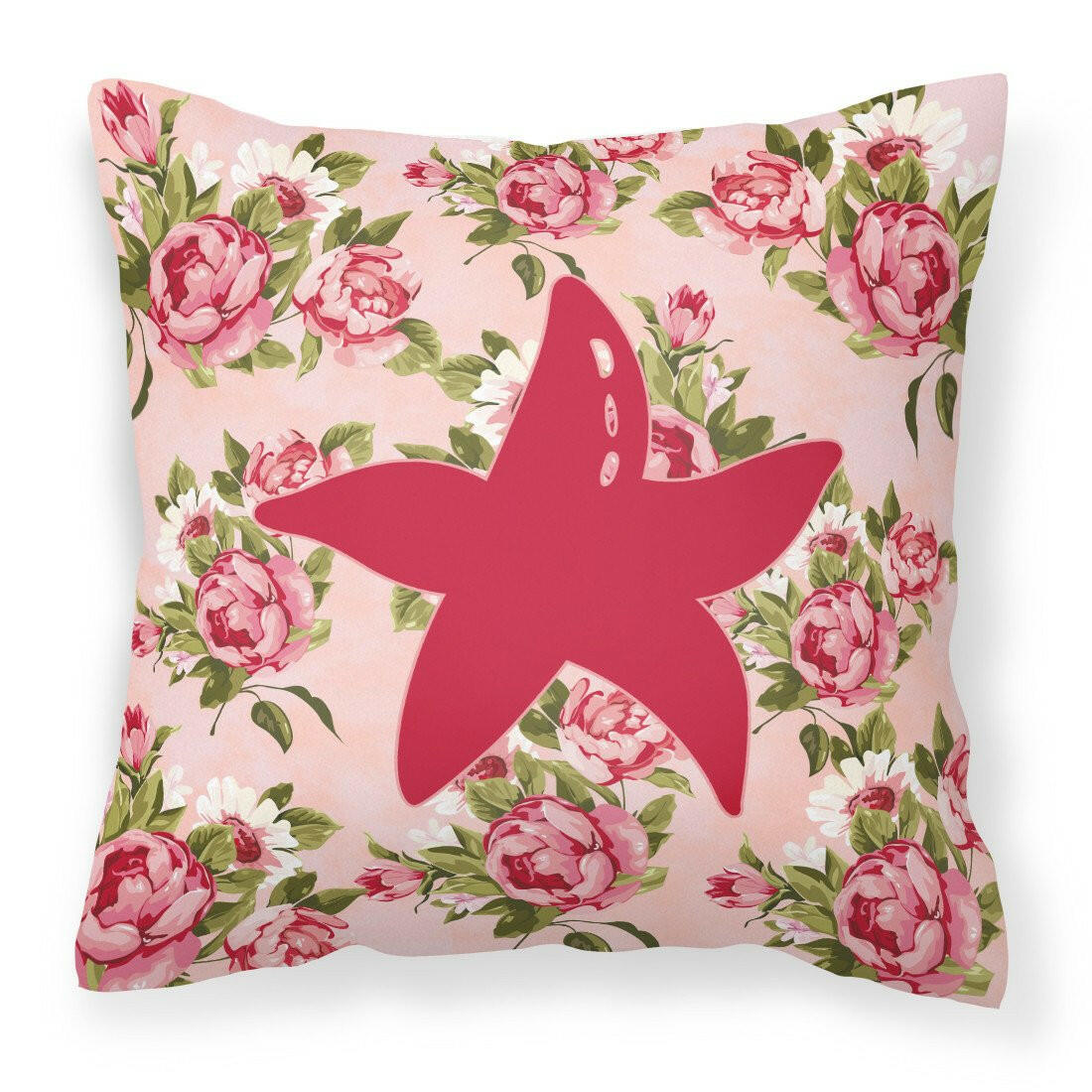 Starfish Shabby Chic Pink Roses  Fabric Decorative Pillow BB1100-RS-PK-PW1414 - the-store.com