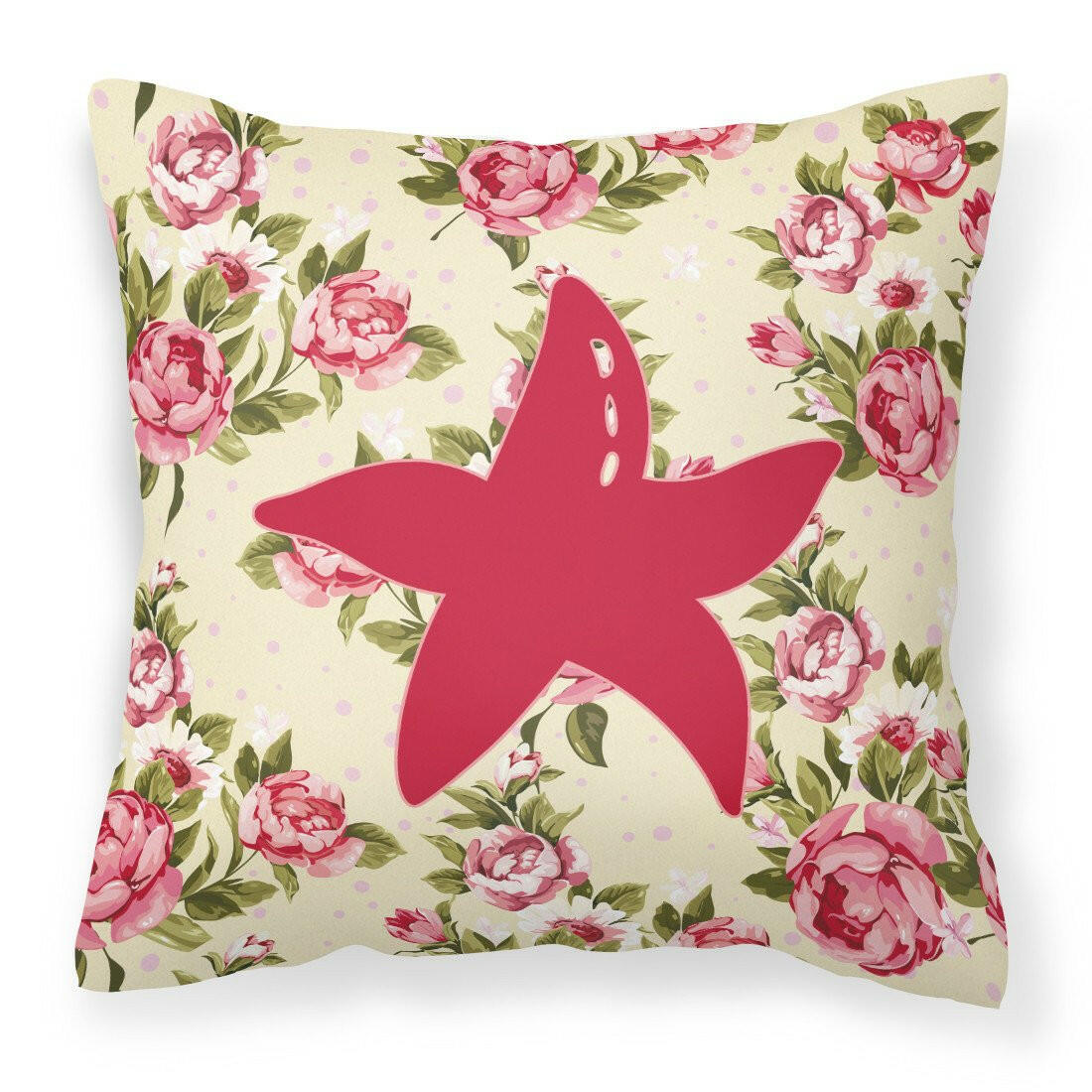 Starfish Shabby Chic Yellow Roses  Fabric Decorative Pillow BB1100-RS-YW-PW1414 - the-store.com