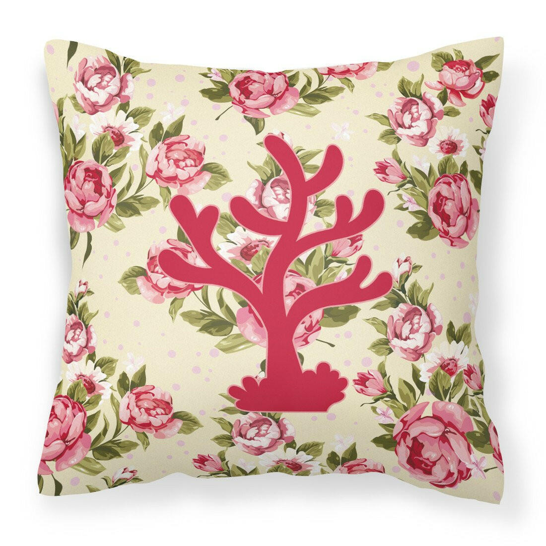 Coral Shabby Chic Yellow Roses  Fabric Decorative Pillow BB1101-RS-YW-PW1414 - the-store.com