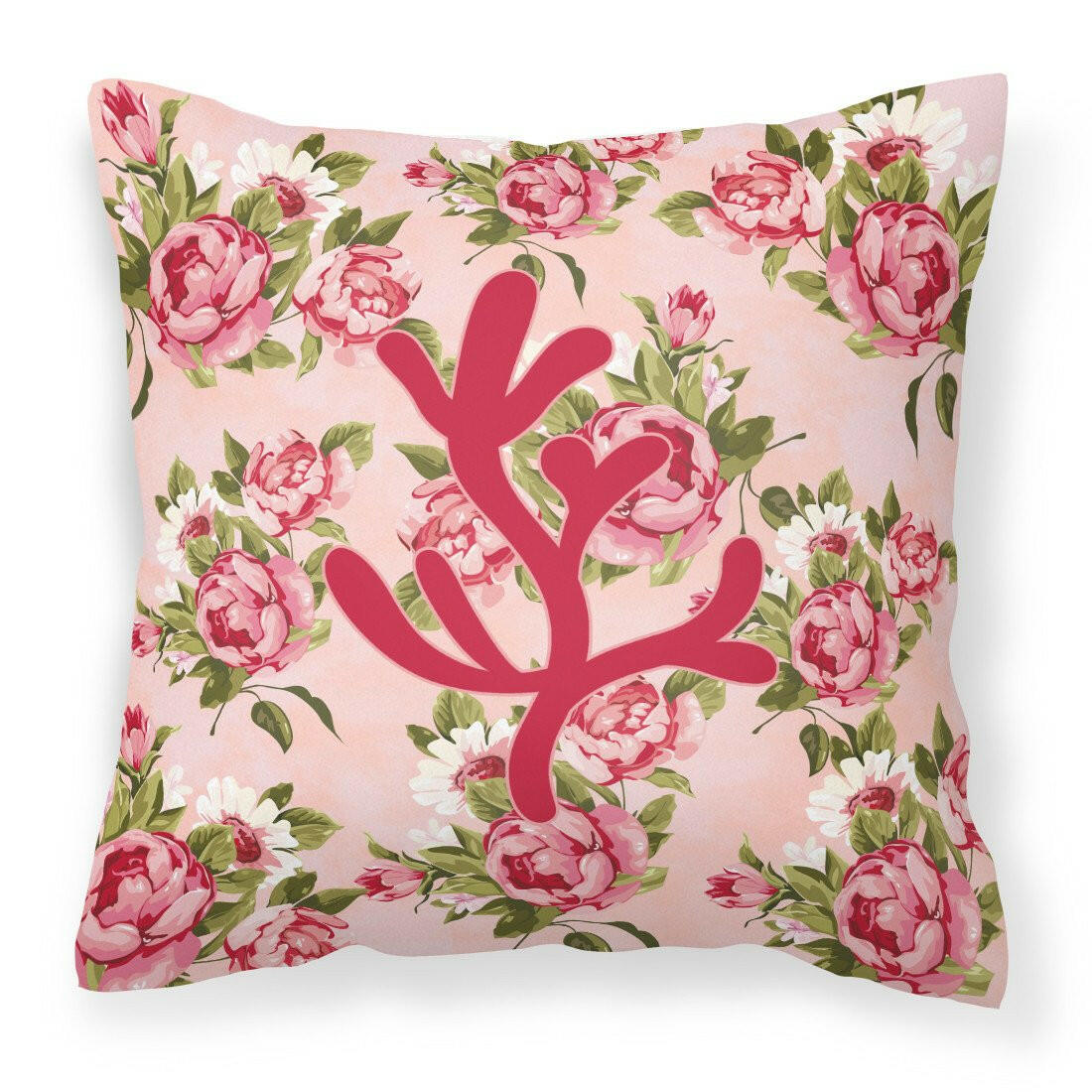 Coral Shabby Chic Pink Roses  Fabric Decorative Pillow BB1103-RS-PK-PW1414 - the-store.com