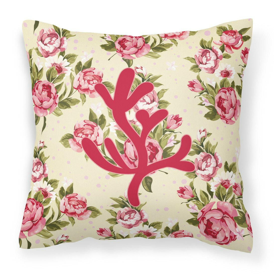 Coral Shabby Chic Yellow Roses  Fabric Decorative Pillow BB1103-RS-YW-PW1414 - the-store.com