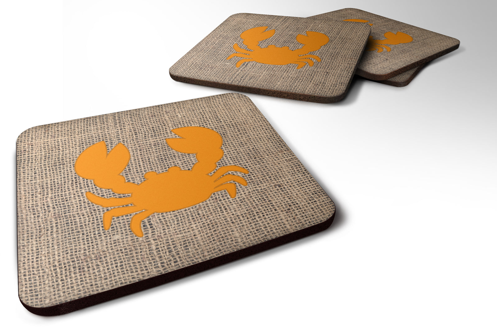 Set of 4 Crab Burlap and Orange Foam Coasters - the-store.com